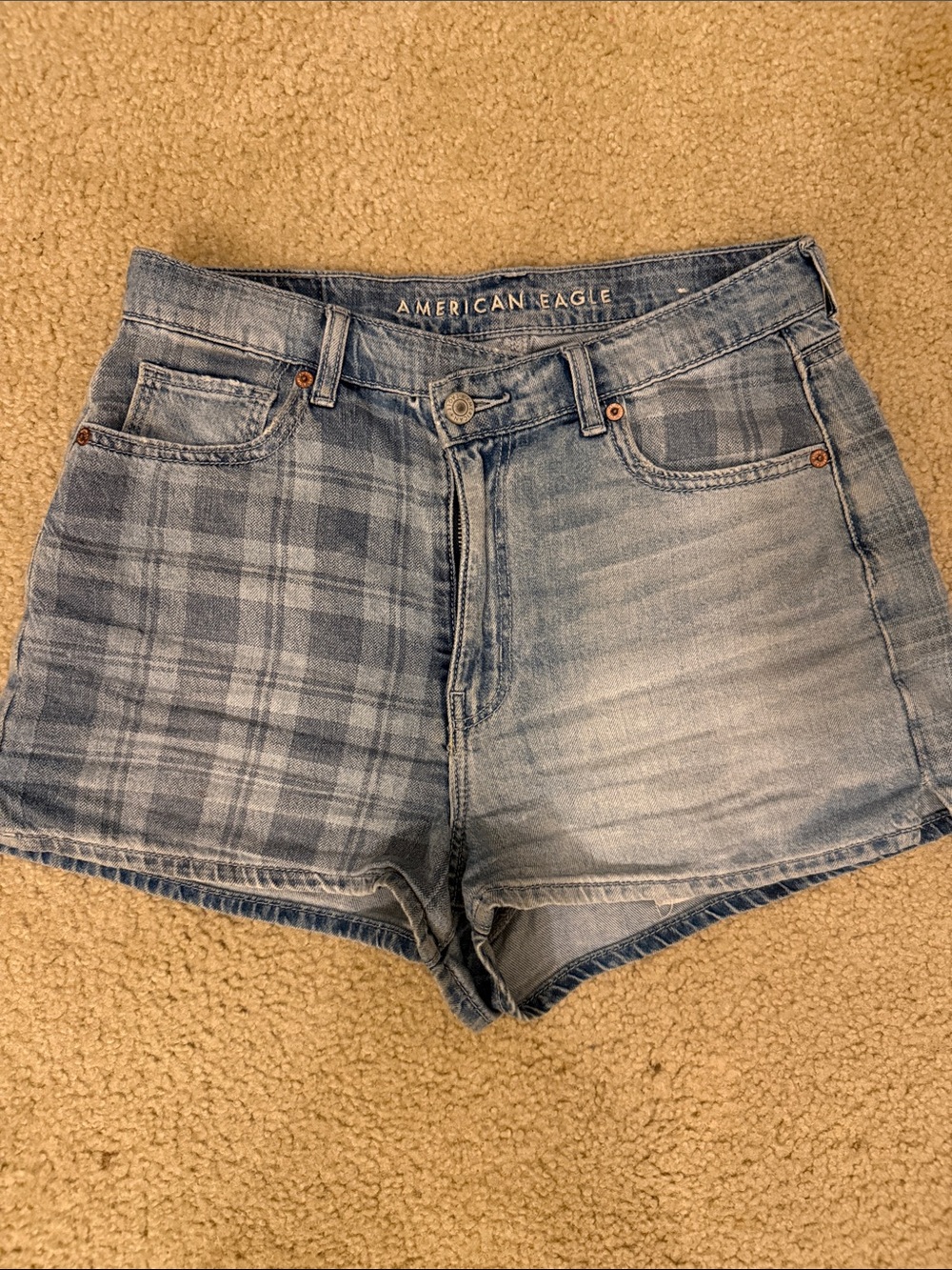 American Eagle Outfitters Light Blue Plaid Denim Shorts